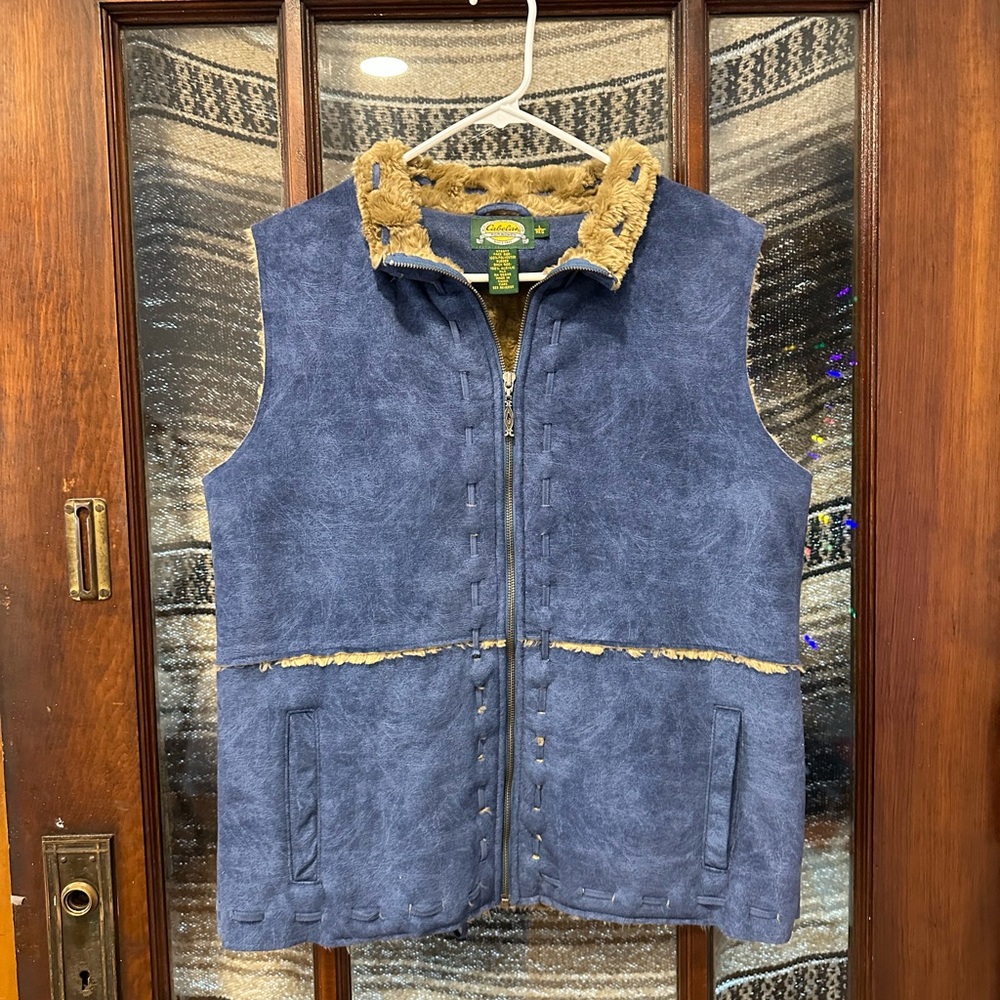 Cabela's Faux Suede Shearling Vest Large Blue Western Cabincore Gorpcore